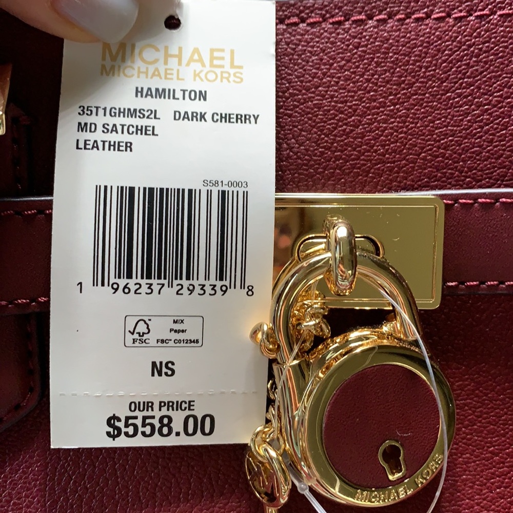 Michael Kors Hamilton Meidum Satchel Shoulder Crossbody Bag DARK CHERRY … - Picture 16 of 16